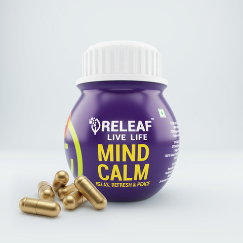 Mind Calm Ayurvedic Stress Support Capsules with Tagara, Shankhpushpi, Nardostachys Jatamansi & Jyotishmati seed, Unflavoured, 60 Veg Capsules - 500mg each