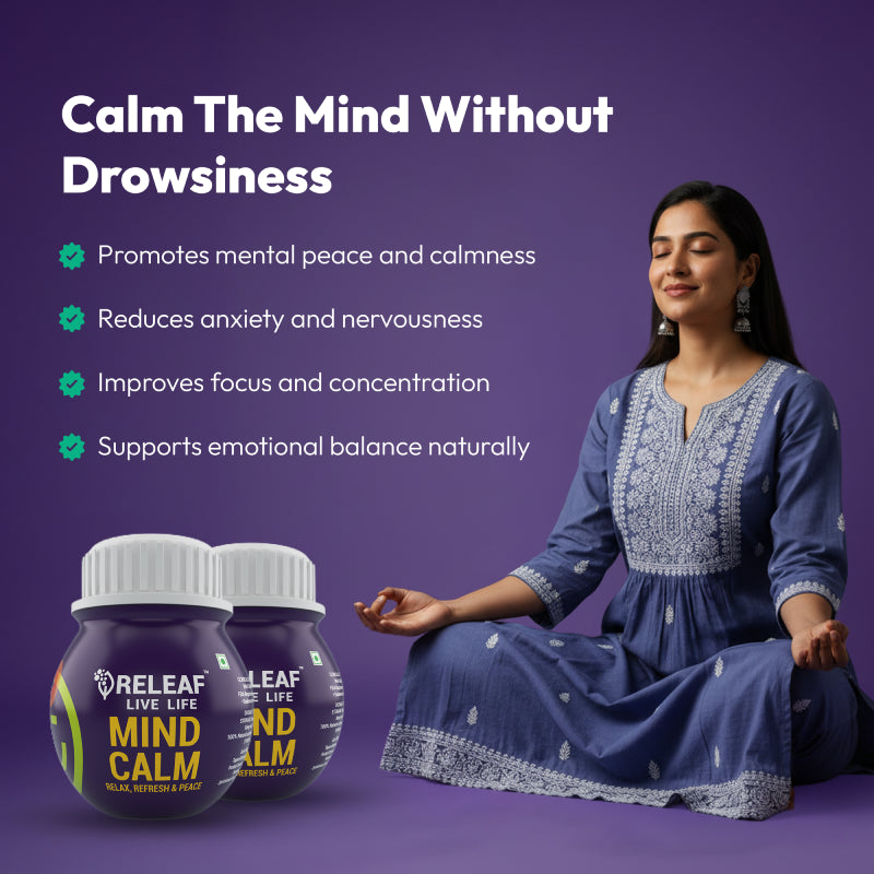 Mind Calm Ayurvedic Stress Support Capsules with Tagara, Shankhpushpi, Nardostachys Jatamansi & Jyotishmati seed, Unflavoured, 60 Veg Capsules - 500mg each