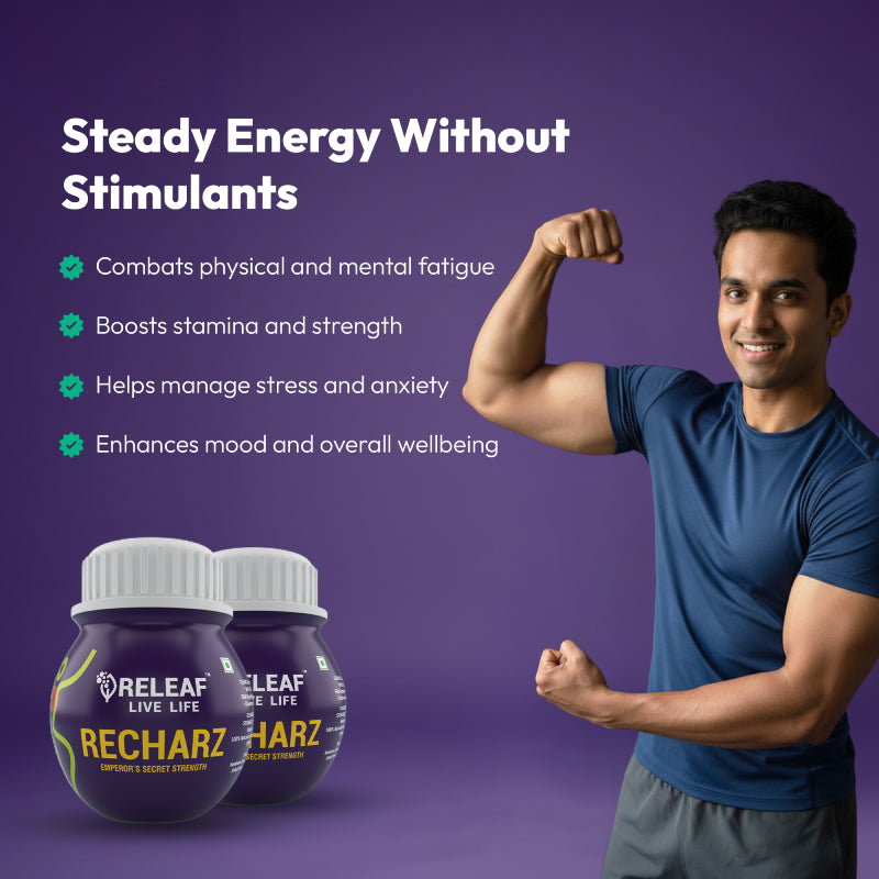 RecharZ Ayurvedic Vitality Capsules with Ashwagandha, Shilajit Extract & Saffron Extract, 30 Veg Capsules – 500mg each