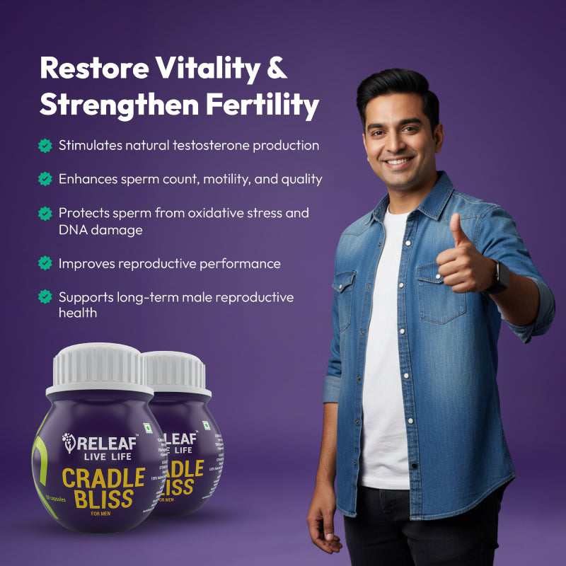 Cradle Bliss for Men Ayurvedic Fertility and Vitality Herbal Supplement with Ashwagandha, Shilajit & Safed Musli, 60 Veg Capsules - 500mg each