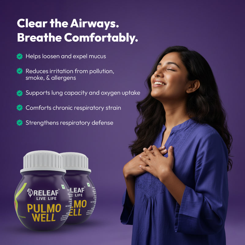 Pulmo Well Ayurvedic Respiratory Support, Herbal Blend with Vasaka, Liposomal Curcumin, & Tulasi, 60 Veg Capsules - 500mg each