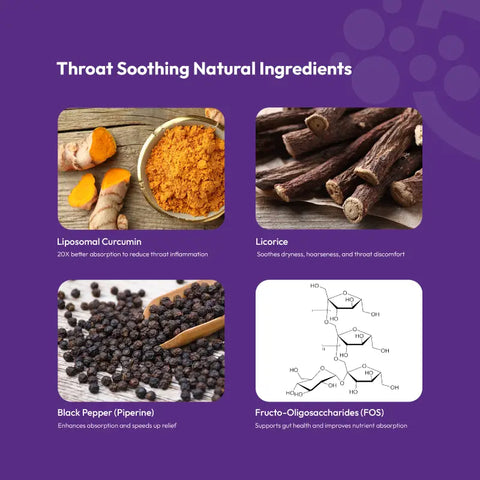 Throat Soothing Curcumin Gummies, Fast-acting Throat Relief, Sugar-Free Vegan, Liposomal Curcumin with Licorice & Black Pepper, 10 Gummies